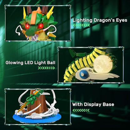 NUTCRACKER Dragon Building Blocks Set for Adult, Lighting Dragon Building Display Model with Light Ball, Cool Animal Dragon Toy Building Set, Easter Birthday Gifts for Boys Girls 14+ (1364 Pieces)
