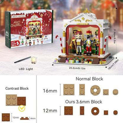 HOGOKIDS Advent Calendar 2025 Nutcracker Theater Building Set with Light, 24 Day Christmas Countdown Calendar 3.6 Mini Building Block Toy with 4 Nutcracker & 8 Minifigures, Gift for Adult Girl Boy 10+