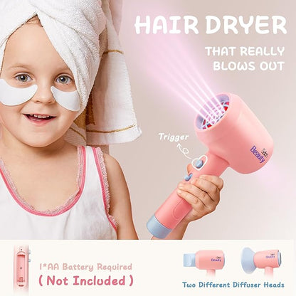 Toy Choi's Kids Hair Salon Toys - Kids Barber Set Pretend Play Makeup Hair Salon Set for Girls with Realistic Blow Dryer, Comb, Carrying Case. Birthday Gifts Hair Salon Toys for Girls 3 4 5 6 Year Old