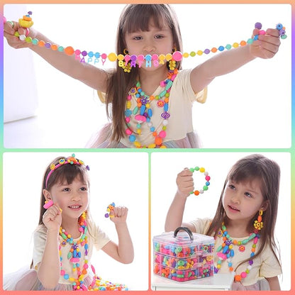 Funtopia Pop Beads, 700+ Pcs Arts and Crafts for Kids 4-6, Snap Beads DIY Bracelet Necklace Ring Anklet Set, Birthday Party Creativity Toys for Girls Toddlers Ages 3 4 5 6 (X-Large)