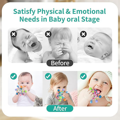 Baby Montessori Teething Toys for 0-6 6-12 Months BPA Free Sensory Toys for Babies 0 3 6 9 12 18 Months Newborn Infant Learning Developmental Chew Rattle Toys Shower Gifts for 1 2 Year Old Girls Boys