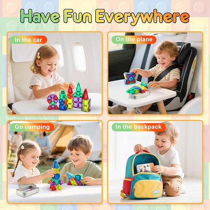 CS COSDDI 42PCS Magnetic Travel Toddler Set with Iron Storage Box, Mini Magnetic Blocks Kids Toys, Portable Magnetic Blocks Building Kids Toys for 3-5 Year Olds Boys Girls Birthday Gift
