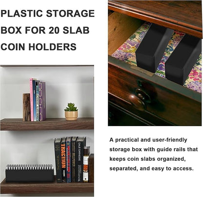 Plastic Coin Slab Storage Box – 20-Slot Coin Holder Organizer Case Fits for PCGS NGC PMG PCCB Slabs, Secure Coin Collection Box for Collectors, Home, Office, Bank Use (Box Only, Black)