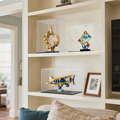 Acrylic Display Case for Figures, Clear Acrylic Box with Black Base for showcaseing Long Object, Miniature, Model Cars, Collectables 16 (L) × 8 (W) × 8 (H) inch