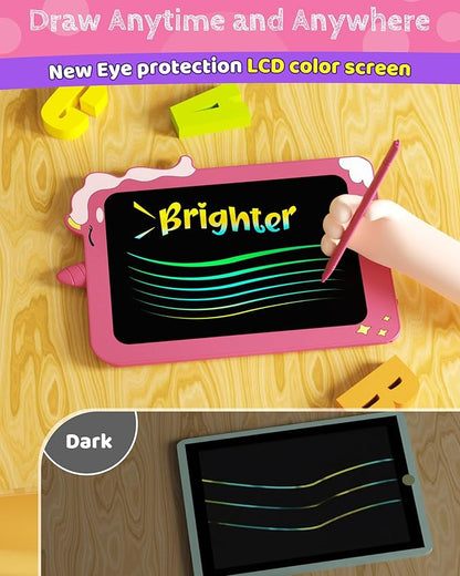 TEKFUN LCD Writing Tablet for Kids, 8.5 Inch Unicorn Doodle Board, Drawing Tablet, Reusable Electronic Pads Educational and Learning Toy Gift for 3-8 Years Old Boy and Girl (Pink)
