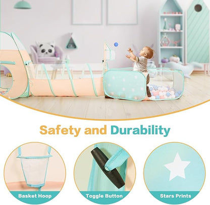 SISTICKER 3 in 1 Kids Play Tent with Baby Ball Pit and Play Tunnel, Toddler Climbing Toys for Boys, Girls, Babies, Indoor Outdoor Pop Up Playhouse Tunnel Toys (Balls NOT Included)