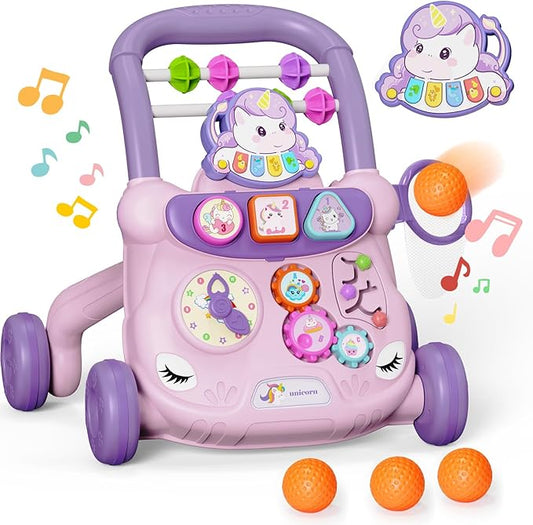 Baby Walker Toys,Push Walker for Boys & Girls Learning to Walk,Sit to Stand Early Educational Toys,Activity Center for Infant,Christmas Birthday Gift for Toddler 6-18 Months,Purple