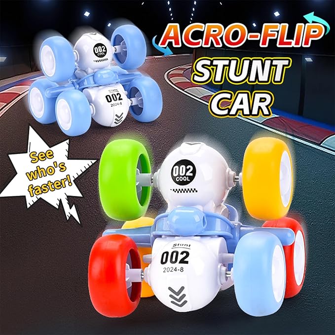 Pull Back Truck for Toddler Boys for Ages 3-5,6 Rounds Inertia 360° Rotating Stunt Car Toys 3 4 5 6 Year Old Kids,Push and Go Vehicle Toy Party Favors for Boys Girls Birthdays Present (Blue)