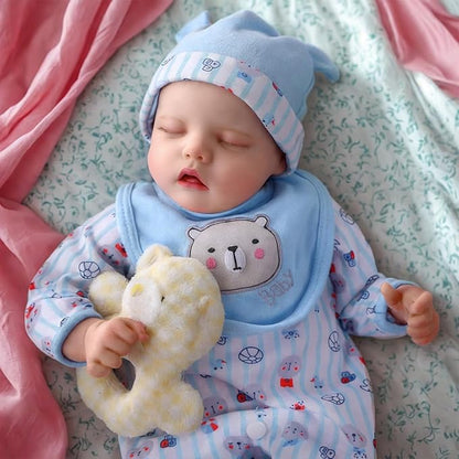 JIZHI Lifelike Reborn Baby Dolls - 17-Inch Realistic Newborn Baby Doll Full Vinyl Body, Poseable, Girl with Feeding Kit, Gift Box for Ages 3+