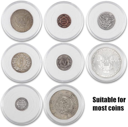 MUODR 46mm Coin Holders for Collectors, Coin Storage Case with Lock,100 Pieces Coin Capsule and 11 Size Gasket, Coin Collection Supplies For Dime,Cent,Nickel,Quarter,Silver Dollar,Half Dollar