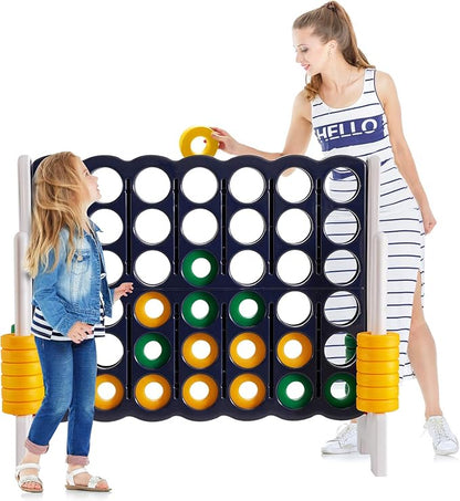 Costzon Giant 4-in-A-Row, Jumbo 4-to-Score Giant Game Set for Kids & Adults, Indoor Outdoor Yard Connect Game, 3.5FT Tall with 42 Jumbo Rings & Quick-Release Slider, Perfect for Family & Party Games