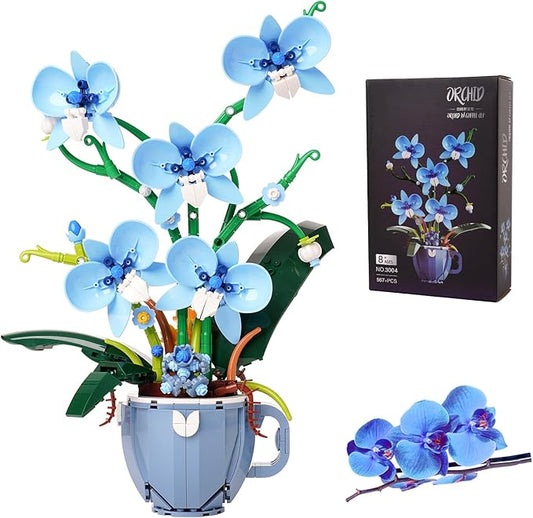 Ideas Blue Orchid Ideas Flowers Building Block Set，DIY Home Decoration Kit for Adults，Compatible with Lego Flowers Home Decor Gift for Mother's Day, Valentine Day, Birthday, Christmas Day - 567PCS