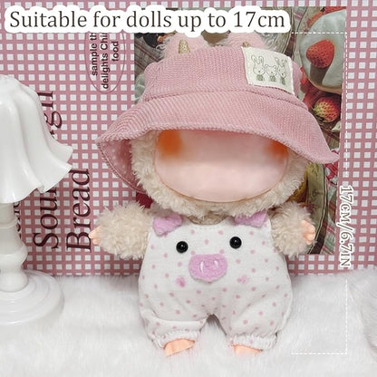 17cm Clothes Set(NO Doll), Hat & Cute Piggy Overalls Set Accessories for Doll, Premium Fashion 17cm Outfit (Pink Pig)