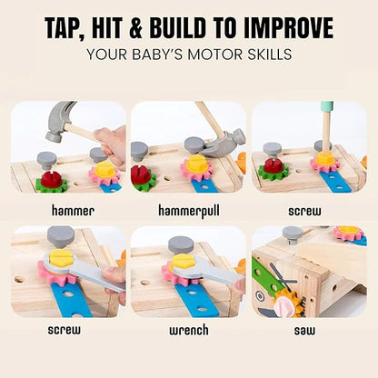 Kids Tool Set – 35 Pieces Wooden Toddler Tool with Box – Montessori STEM Educational Pretend Play Construction Toy for 3 to 13 Year Old Boys Girls – Best Birthday Gift