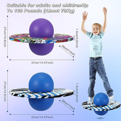 Junkin 2 Pcs Pogo Ball Trick Board Toy Balance Board Pogo Balance Bounce Ball with Pump and Strong Grip Deck for Fun Challenge Fidget Indoor,Outdoor Toys