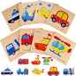 Wooden Puzzles for Toddlers 1-3, Toddler Puzzles Ages 2-4, Montessori Toys for 1-3+ Year Old Learning Educational Preschool Toys for Boys Girls (Vehicle Theme)
