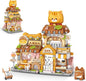 Street View Cute Cat Shop Mini Building Blocks, MOC Creative Building Toys Cute Animals Building Set for Girls 6-12, Simulation Architecture Construction Toy, Gift Idea for Kids Adults (917 PCS)