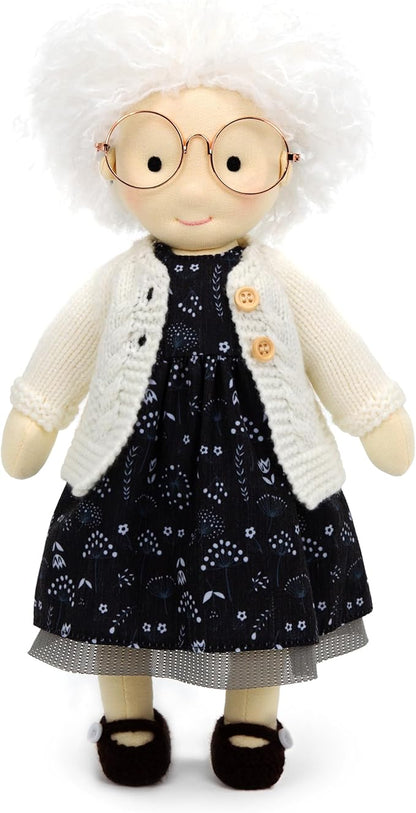 BlissfulPixie Handmade Soft Girl Rag Doll - Ella 12" with Cute Stuffed Plush, Ideal First Doll for Babies & Toddlers