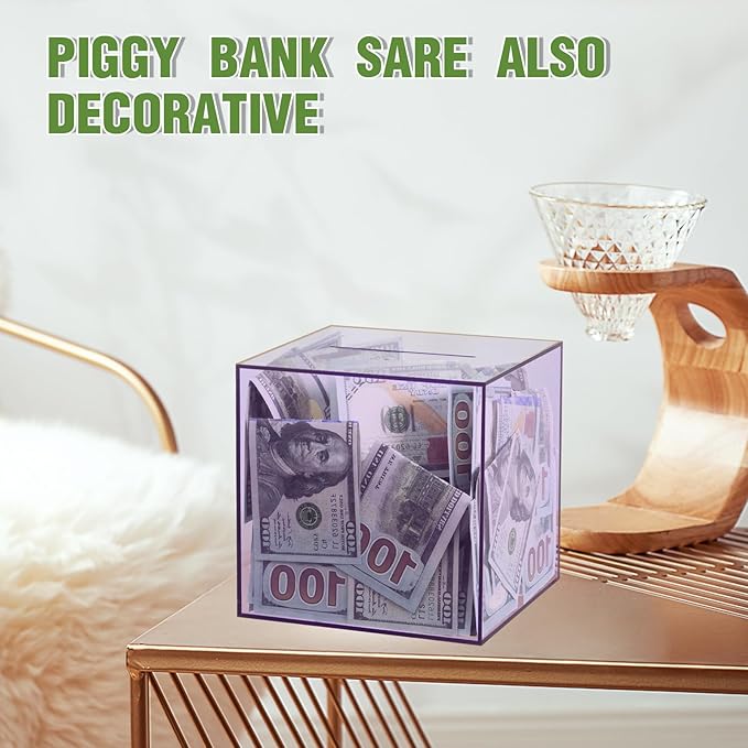 Clear Piggy Bank for Adults/Kids, Acrylic Unopenable Money Box for Cash Coin Saving, Must Break to Open, Money Saving Jar for Adults Boys Girls, Size 7.48''