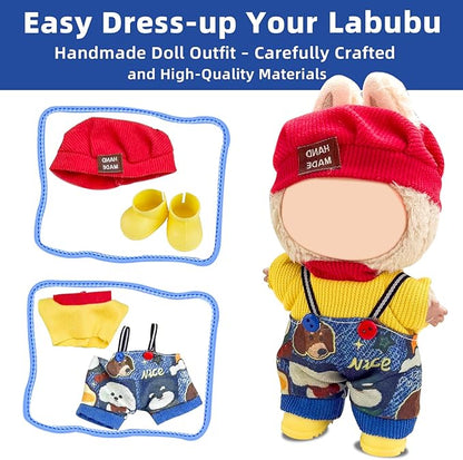 17cm Doll Clothes Set (No Doll), 4 Pieces Outfit Set for 6.7inch Dolls Suit, Fashion Clothes Accessories Dress-Up,Includes—Chic Hat+Top+Cute Overalls+ Shoes(Style B)