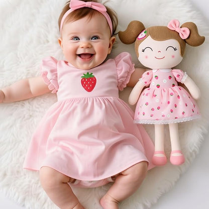 Gloveleya Baby Girl Gift – 16 Inches Strawberry Pink Plush Doll with Gift Box, Soft First Baby Doll for Toddler Girls, Birthday Present, Baby Shower & Holiday Keepsake