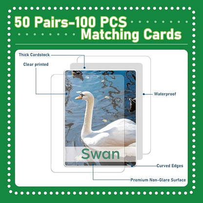 gisgfim 50 Pairs Memory Matching Games Spanish English Bilingual Animal Memory Matching Games Educational Game for Kids and Adults A Fun & Fast Animal Game Toddlers Preschool Family Board Gift