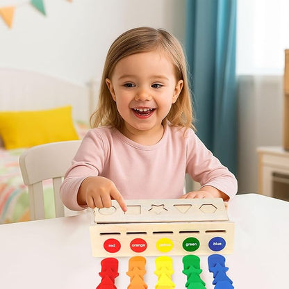 LovesTown Wooden Shape Sorting Box Montessori Learning Toy for Toddlers Early Educational Sorting and Matching Game