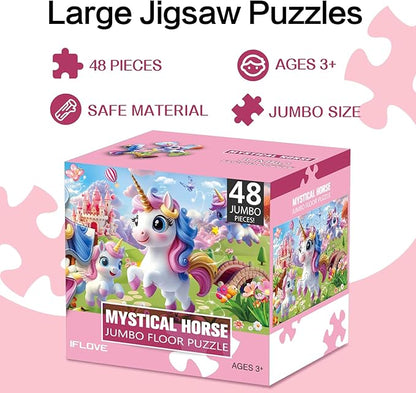 Jumbo Floor Puzzle for Kids,48 Piece Unicorn Large Jigsaw Puzzles,Puzzle for Toddler Ages 3-5,Fun Educational Preschool Learning Toy Gift for Boys & Girls Ages 4-8