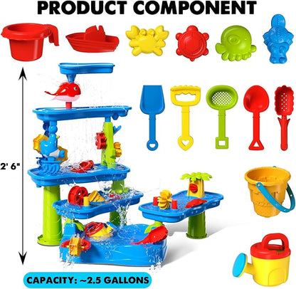 CozyBomB™ Water Table for Toddlers 3-5 | Outdoor Toys Water Play Table, Magnetic Fishing Toy Game, Summer Splash Pond Showers Sand Activity, Sensory Party Birthday Gift Kids Ages 4-8 9-12 (5-Tiers)