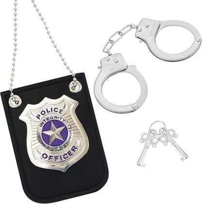 Spooktacular Creations Police Pretend Toy Set for Kids, Silver Police Badge Handcuffs, Cop Play Costume Accessories, Halloween Party Favors, Detective Dress Up, Christmas Stuffers for Boys Men Women