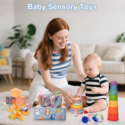 Montessori Toys for Baby 6 Month Old,Baby Toys 6-9-12 Months,6 in 1 Montessori Sensory Toys for 1 Year Old,Stacking Blocks,Tissue Box Toys for Toddlers Birthday Halloween