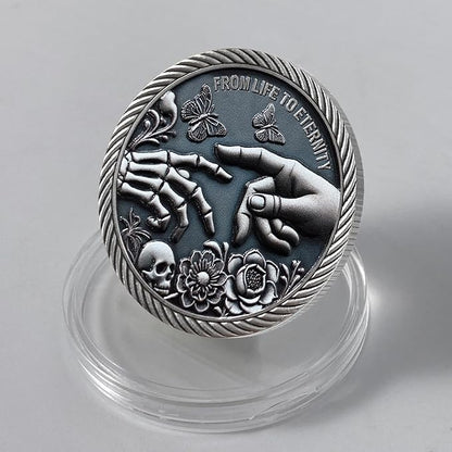 AtSKnSK Memento Mori Coin Momento Mori Coin Skull Coin Stoic Gifts Memento Mori Calendar Living Memento Mori Amor Fati Coin (Facepalm Skull)
