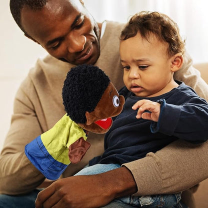 1 Pcs Family Hand Puppets 12 Inch Grandparents, Mom & Dad, Brother & Sister Plush Hand Puppet Toys Role-Play Toy Puppets for Kids Storytelling Imaginative Pretend Play Teaching Preschool(Black Bro)