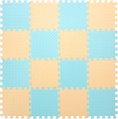 Foam Play Mat for Baby, 0.4 Inch Thick Foam Interlocking Floor Mats, Soft Non-Toxic Baby Playmat, Solid Colored Puzzle Play Mat Kids Floor Mats for Toddler, 16 Tiles(Beige/Light Blue)