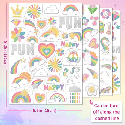 118 PCS Kids Tattoos Temporary for Girls, Unicorn Rainbow Crown Glitter Tattoos, Girls Unicorn Party Decorations Kids Birthday Party Favor Supplies Princess Tattoos Stickers