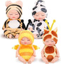Hanaive 4 Pcs 4 Inch Mini Baby Dolls Lifelike Realistic Baby Dolls Animal Clothes Cute Tiny Gifts for Kids Birthday Party(Print Style)