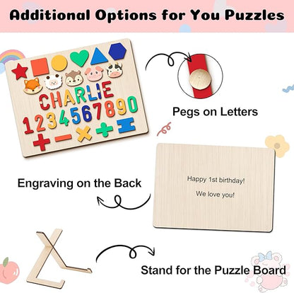 Personalized Baby Name Puzzle | Custom Wooden Baby Toy for Toddlers 1-3 | Montessori Learning Toys for Boys & Girls | Perfect Kids Gift for First Birthdays & Christmas (Number-Shape)