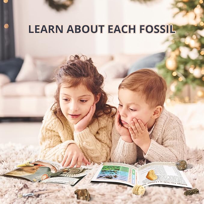 Byncceh Mega Fossil Dig Kit - Excavate 12 Prehistoric Fossils, Shark Teeth, Dinosaur Poop, Fossil Fish, Paleontology Educational STEM Science Toys for Kids Gifts for Girls & Boys