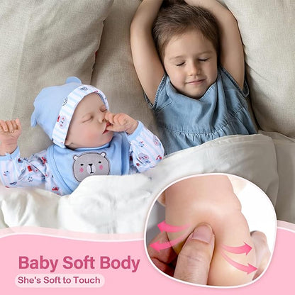 JIZHI Lifelike Reborn Baby Dolls - 17-Inch Realistic Newborn Baby Doll Full Vinyl Body, Poseable, Girl with Feeding Kit, Gift Box for Ages 3+