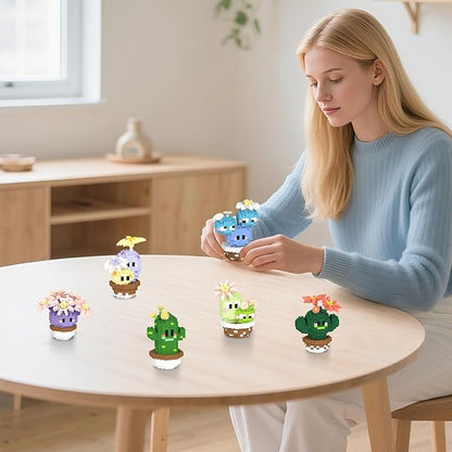 Flowers & Cactus Building Sets for Adults, 6 Pack Succulents Bonsai Décor Model Kits, Tiny Plants Party Favors For Kids 8-12, Goodie Bag Stuffers, Prize Box Toys Gifts for Kids, Botanical Lovers