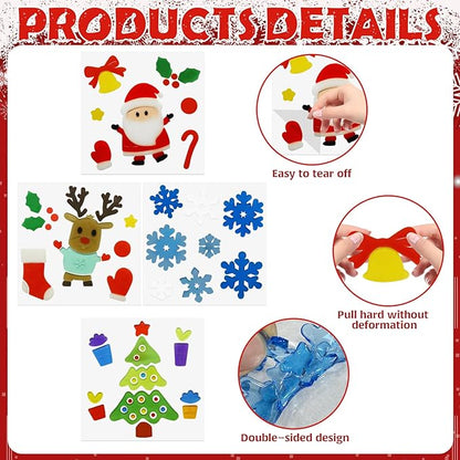 4Pcs Christmas Thick Gel Clings, Xmas Clings Window Stickers Winter Gifts, Jelly Window Stickers for Children, Cute Pumpkins Witch Bats Window Clings Christmas Window Decors Supplies for Kids