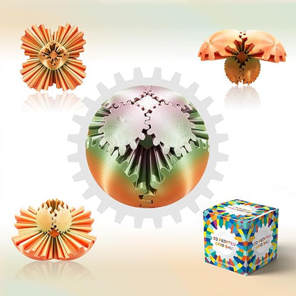 Gear Ball-3D Printed Gear Sphere,3D Printed Spin Ball Cube Fidget Toy,The Steampunk Whirling Wonder Fidget Ball Toy (Macaron)