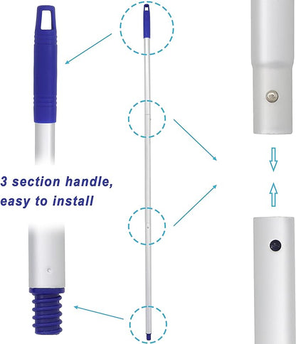 Mop, One Pole with Two Blue Microfiber Cloth Heads (1 Handle & 2 Mop Heads)