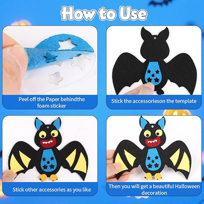 DIYASY 12 Pcs Bats Craft for Kids, Make Your Own Bat Foam Stickers Bats Craft Kits Arts and Crafts DIY Kid Friendly Halloween Decorations Games Party Activities Supplies Age 4-8 8-12