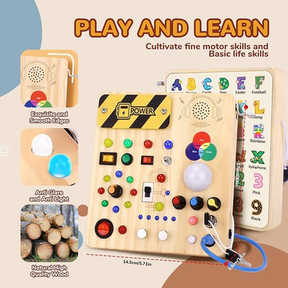 Toddler Busy Board,Montessori Toys for 1-3 Year Old Boys,Sensory Travel Toys,Preschool Learning Activities,Christmas & Birthday Gift for Toddler (Busy Board v4)