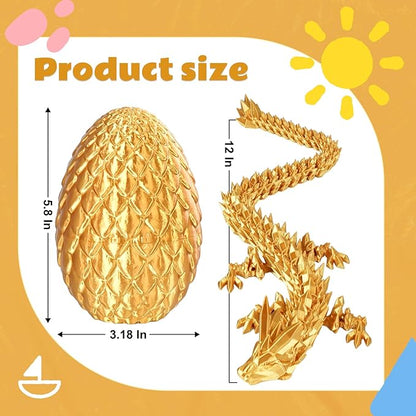 Dragon Eggs with Dragon Inside, 3D Printed Surprise Funny Gifts for Kids, Articulated Dragon Fidget Toys for Adults, Executive Desk Toys Office Room Décor (Gold, M-Size)