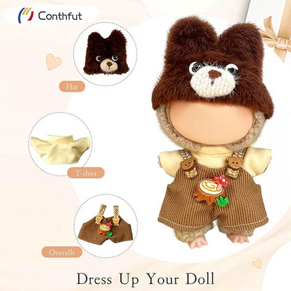 Overalls Doll Clothes,17cm/15cm Dolls Outfit Set,Accessories for Doll ,Stylish Clothes Set for Dolls Dress Up (No Doll)(Dark Brown)