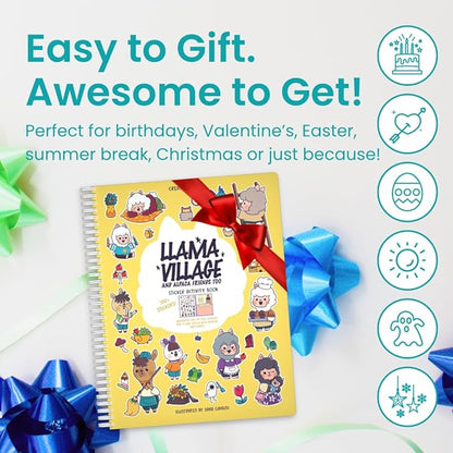 Cupkin Llama Sticker Book Activity for Kids, Toddler Airplane Travel Essentials, 500+ Llama Stickers for Kids + 12 Scenes + 12 Coloring Book Pages, Animal Lover Gift, Children's Crafts Ages 2-8