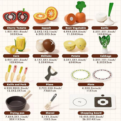 Wooden Play Food Sets for Kids Kitchen, Farm to Table, Play Kitchen Accessories Cutting Vegetables Toy, Pretend Play Food Cooking Games, Learning Resources Food for Kids 3+