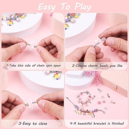 UFU Charm Bracelet Making Kit -120Pcs DIY Jewelry Making Kit, Mermaid Gifts for Girls Toys Crafts for Teen Girls Ages 5 6 7 8-12, with Portable Bracelet Organizer Box